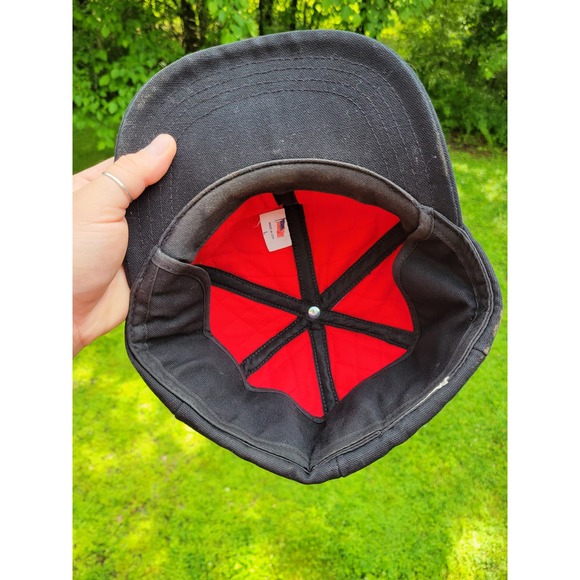 Vintage Denim Carhartt Black Hat Size Large Ear Flaps Red Insulated Made in USA - Picture 3 of 5